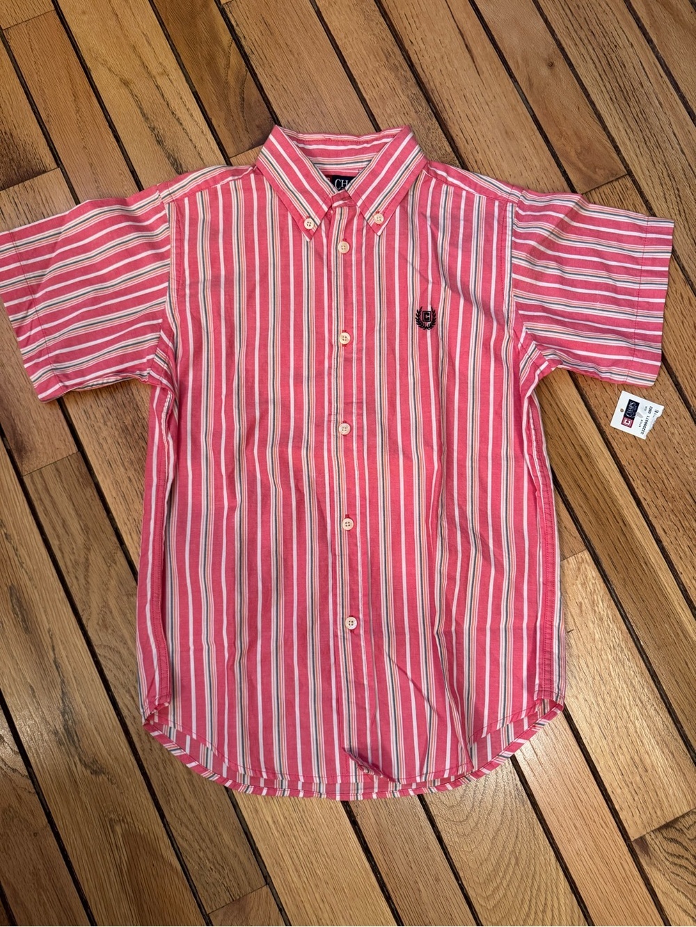 Chaps Boys Pink and White Striped Button-Down Shirt